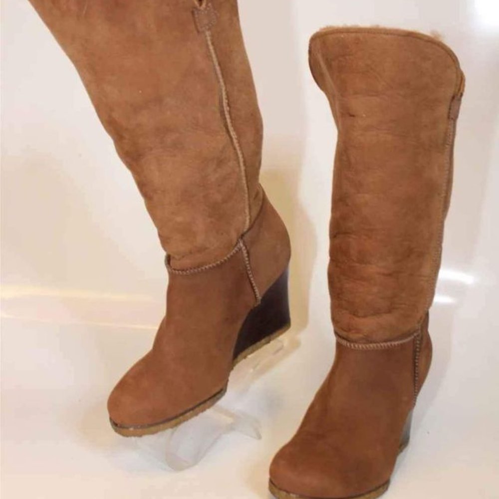 UGG Australia Ugg Aprelle Tall Sheepskin Shearling Wedges Boots 3195 Size 5